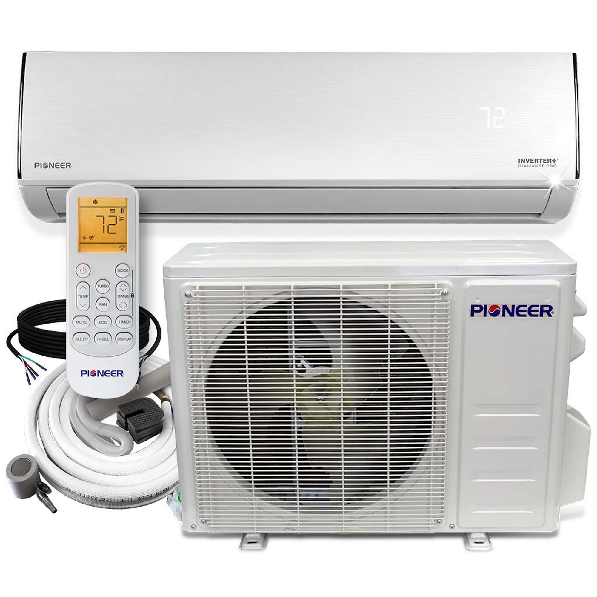 PIONEER, 24000 BTU Mini Split Inverter+ AC Heat Pump 230V, BTU Cooling 24000 Volts 230 Cooling Capacity 950 ft², Model# WYT024GLFI19RL